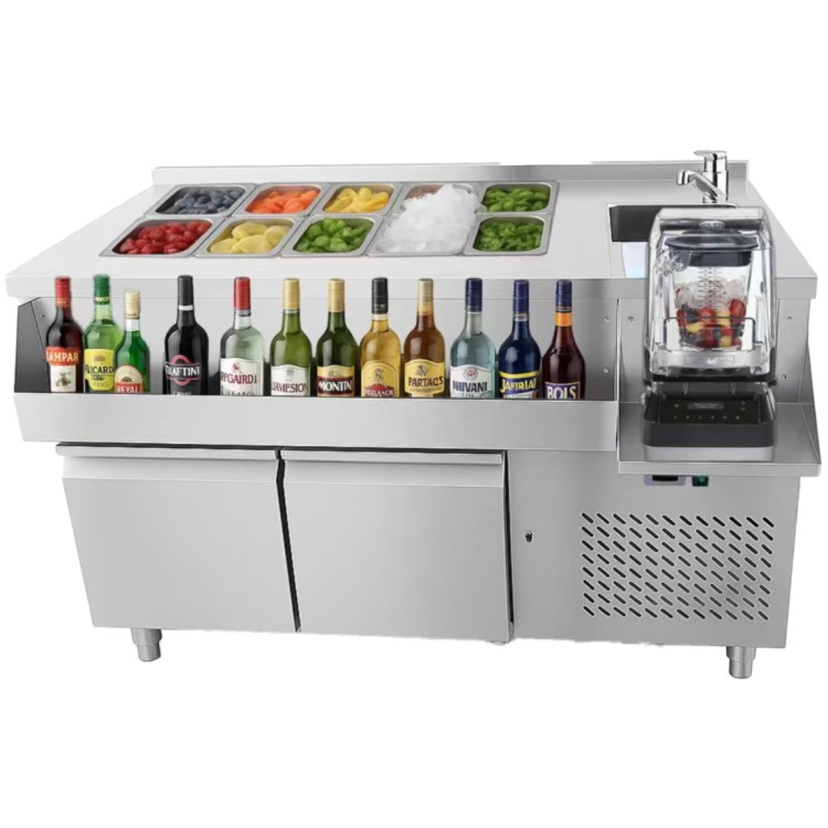 Commercial Stainless Steel Cocktail Bar Station 214L 2 Doors 1360×718×955mm