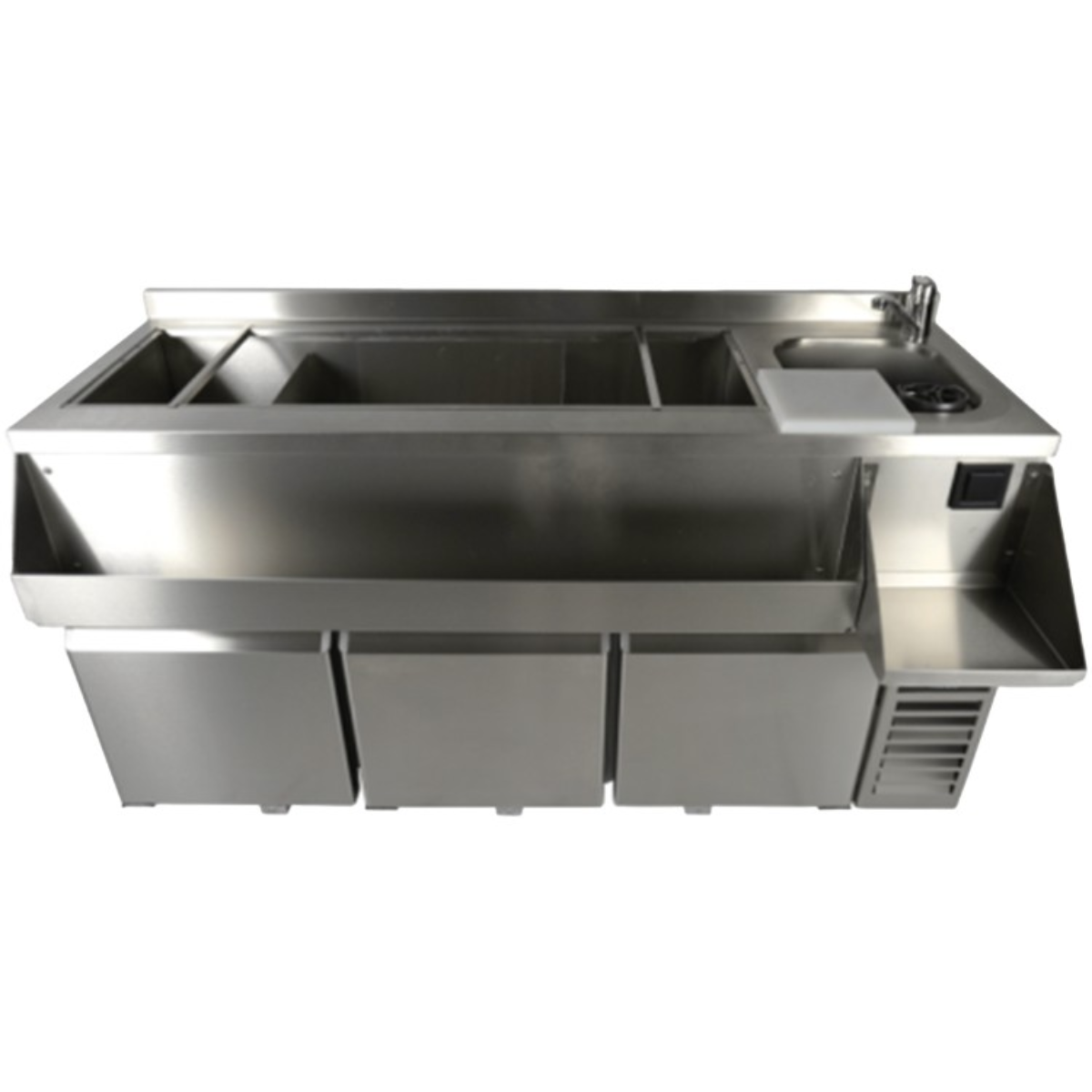 Commercial Stainless Steel Cocktail Bar Station 317L 3 Doors 1795×718×955mm