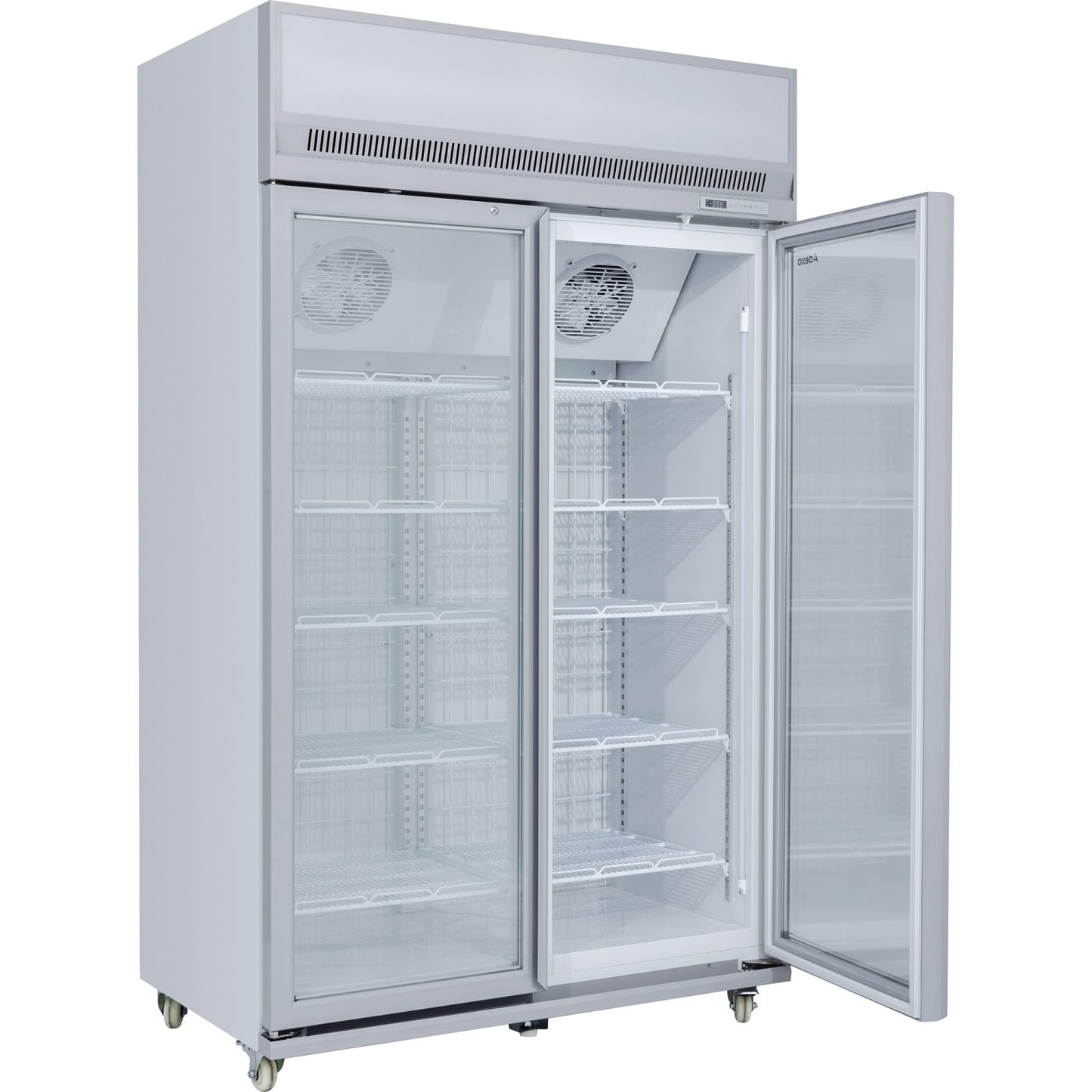 Commercial Display Freezer Upright 1000 litres Double Hinged glass door LED canopy Grey | SDM1000