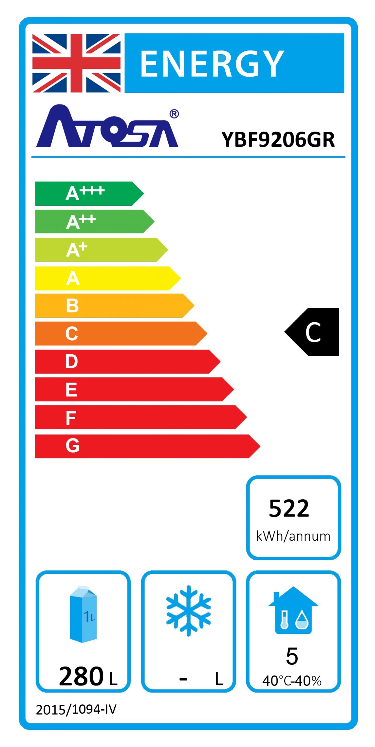 Atosa YBF9206GR Slimline Upright Single Door Fridge