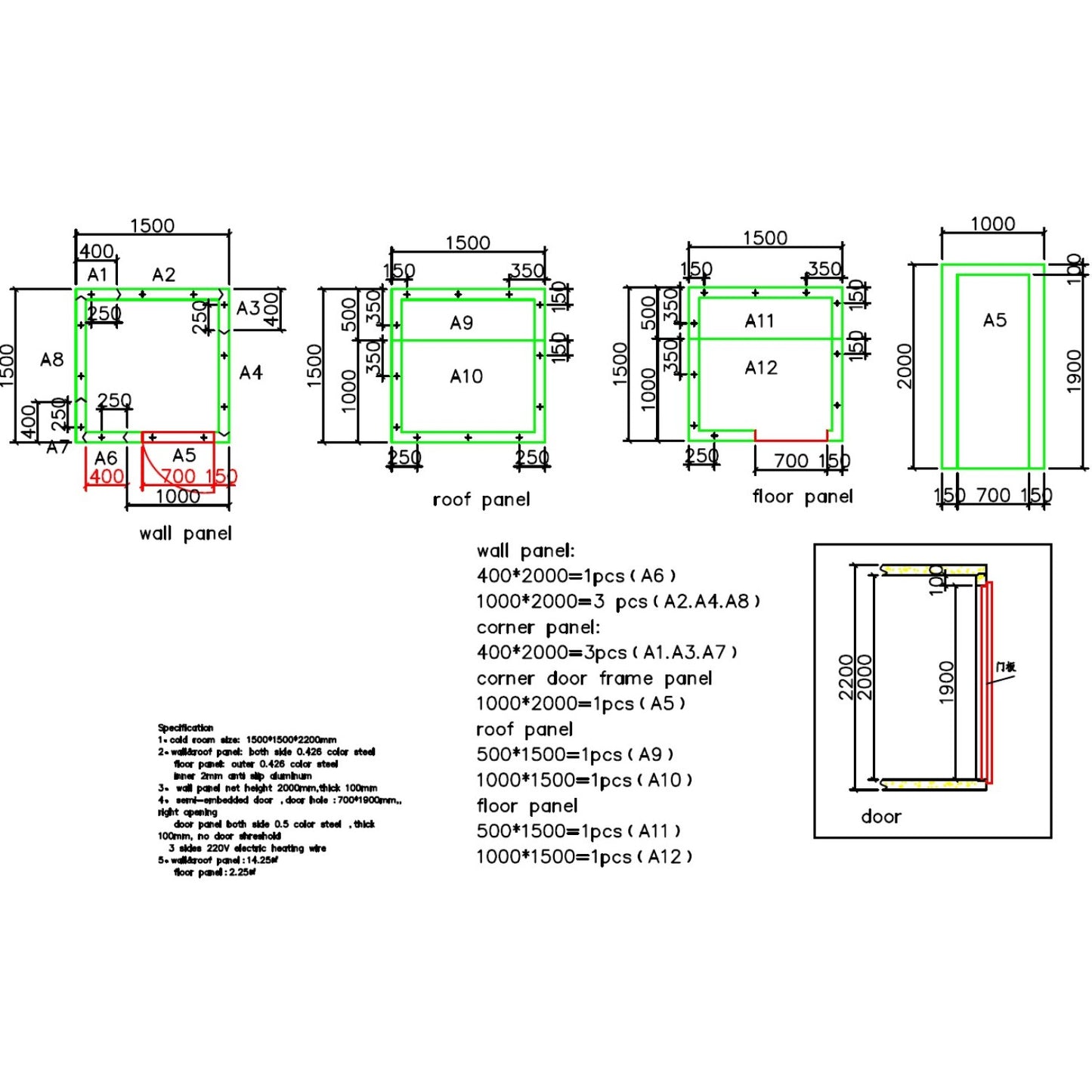 Freezer Room 1500×1500×2200mm with 1hp Wall-Mounted Monoblock Refrigeration Unit (Freezer, -25°C to +2°C) | FREEZERROOM151522