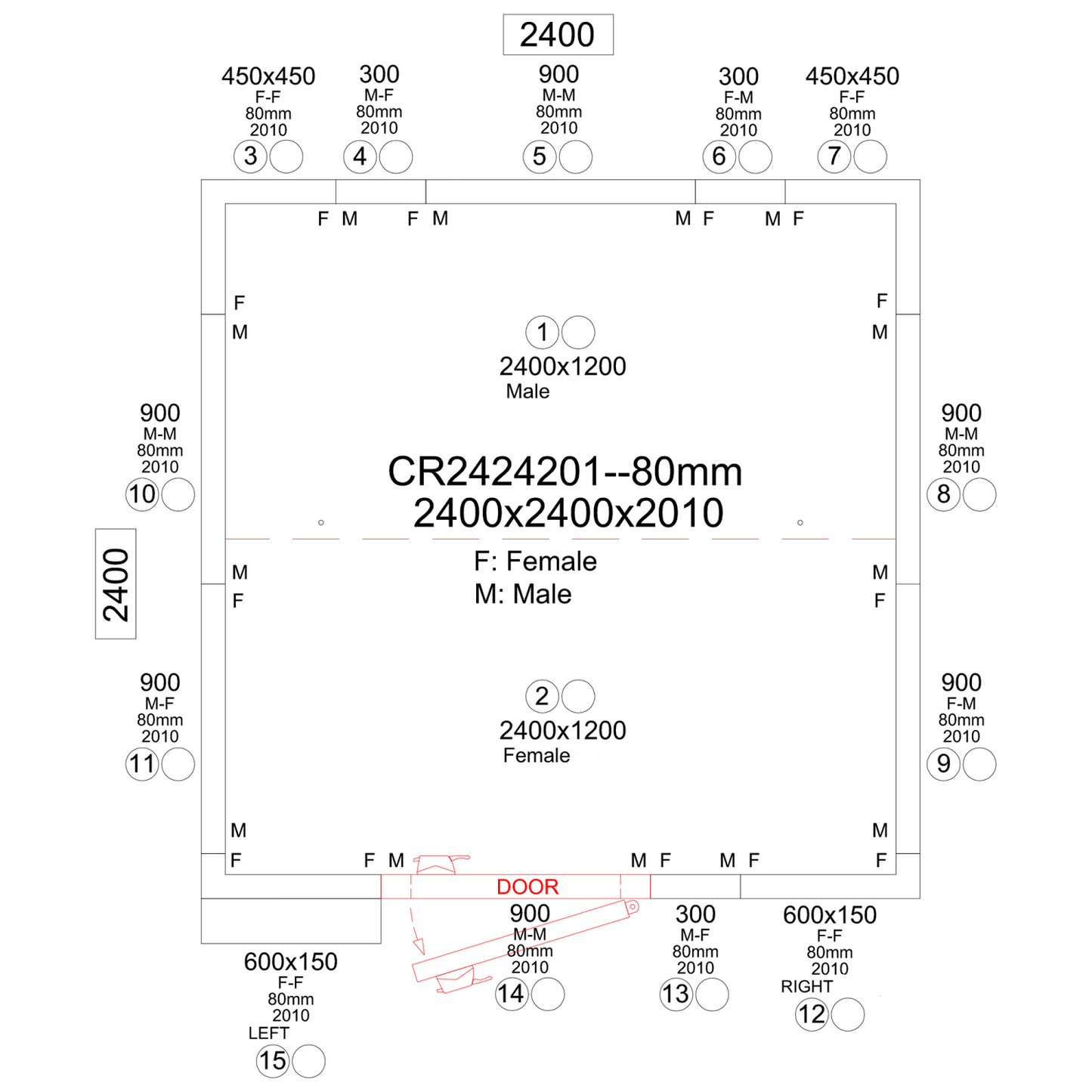 Freezer room with Freezing unit 2400x2400x2010mm Volume 9.0m3 | FR2424201