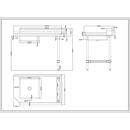Commercial Stainless steel Pass Through Dishwasher Table with Sink Right 1219mm Width | DC1T3048RIGHTSINK