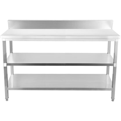 Commercial Work table Stainless steel 3 tiers Backsplash Square legs 2200x600x900mm | DW3T22060B