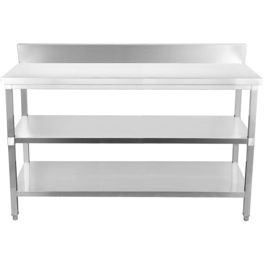Commercial Work table Stainless steel 3 tiers Backsplash Square legs 2200x600x900mm | DW3T22060B