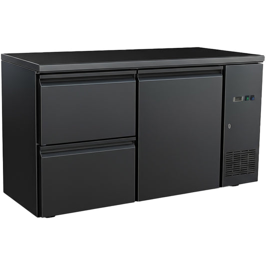 1 Door &amp; 2 Drawer Back Bar Fridge Premium Quality 1462×515×860mm Black Finish | JTA404