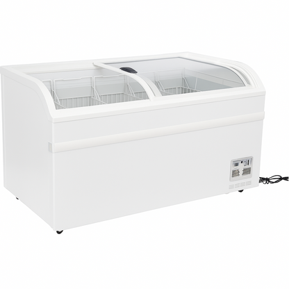 Commercial Horizontal Display Freezer with Shelves 550 Litres 2 Glass Doors 1500x850x850mm Ventilated Cooling Automatic Defrost | KOBE218