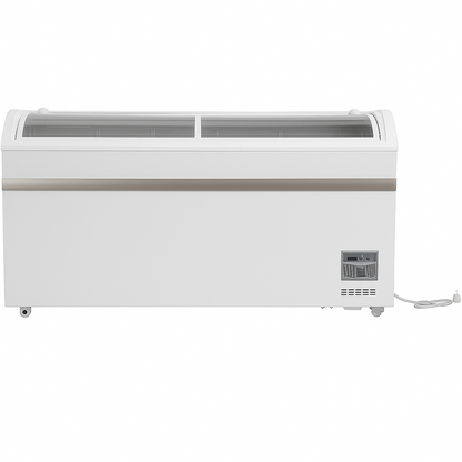 Commercial Horizontal Display Freezer with Shelves 550 Litres 2 Glass Doors 1500x850x850mm Ventilated Cooling Automatic Defrost | KOBE218