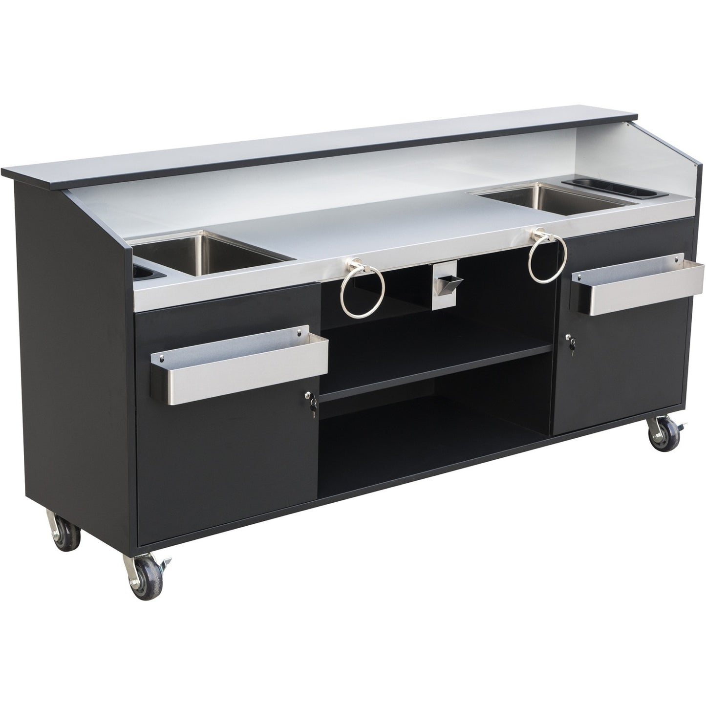 Commercial Portable Bar Stainless Steel &amp; Black 2400x600x1200mm | PB2495SS