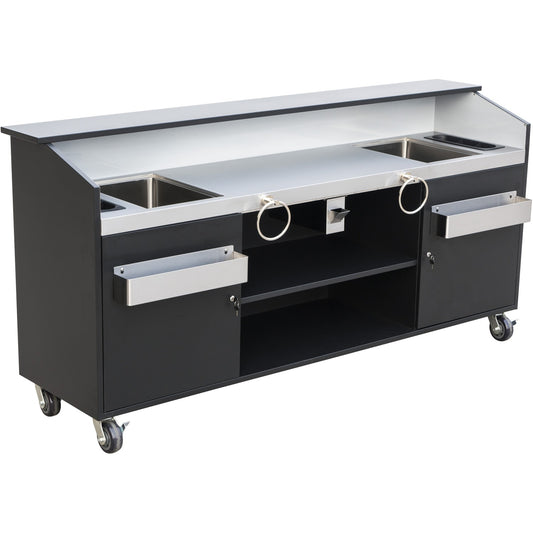 Commercial Portable Bar Stainless Steel &amp; Black 2400x600x1200mm | PB2495SS