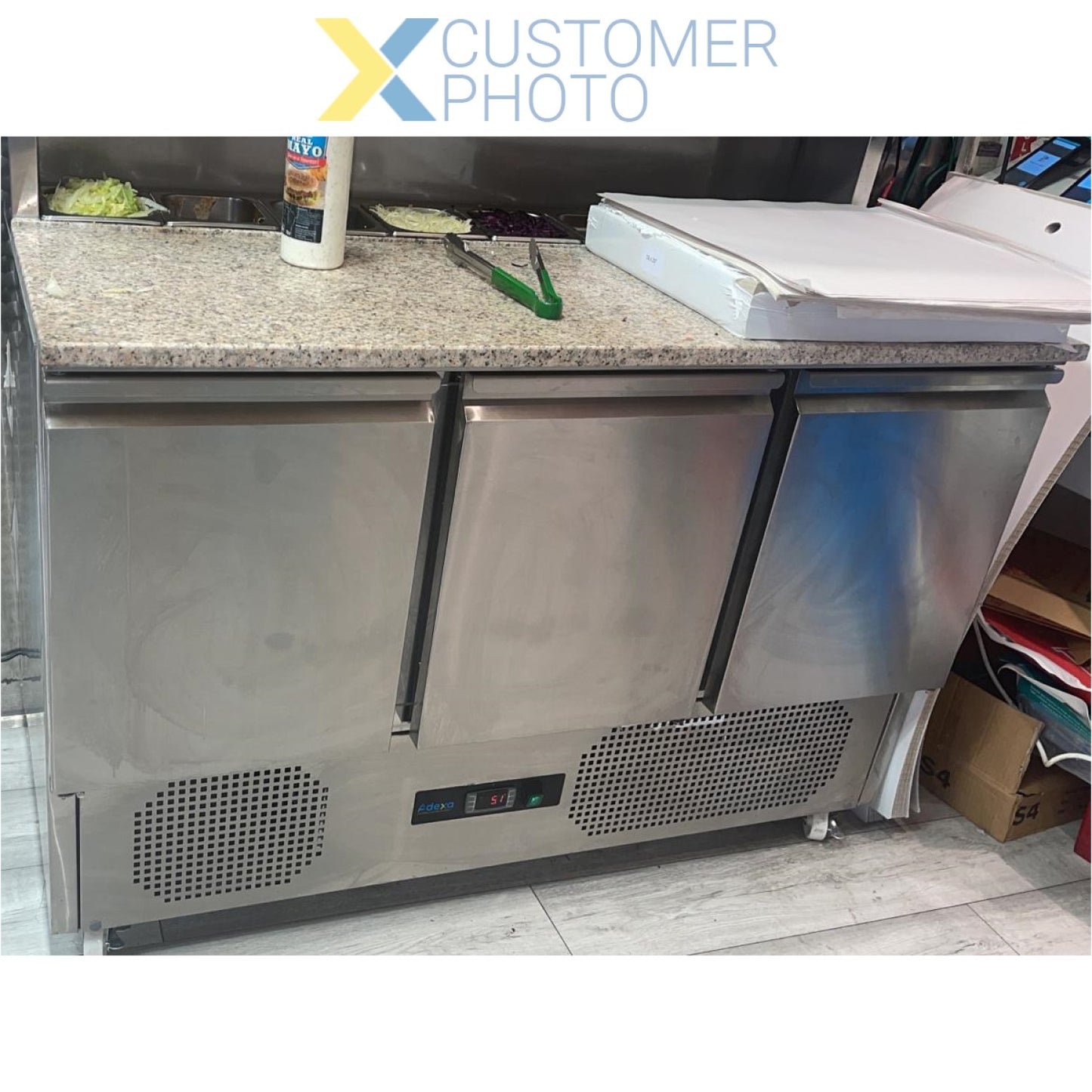 Pizza Prep Table 3 doors Stainless steel Pizza top 8xGN1/6 Depth 700mm | THPS903