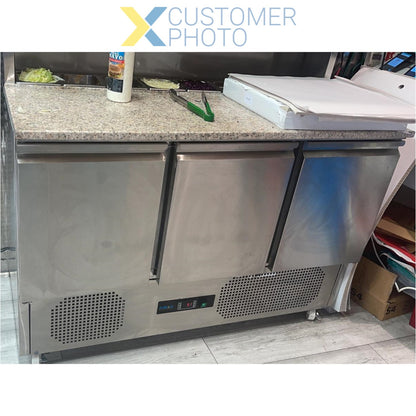 Pizza Prep Table 3 doors Stainless steel Pizza top 8xGN1/6 Depth 700mm | THPS903