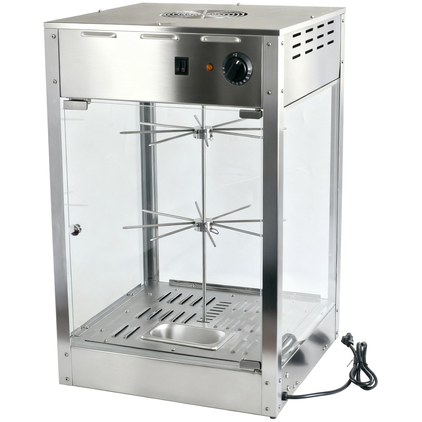 Commercial Churro/Pretzel Warmer Stainless Steel Rotating Rack Inside Lamp Adjustable Thermostat Width for 14” Snacks | PZ0214