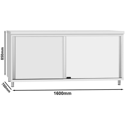 Commercial Stainless Steel Sliding Door Work Table Cabinet 1600x700x850mm | QNH330