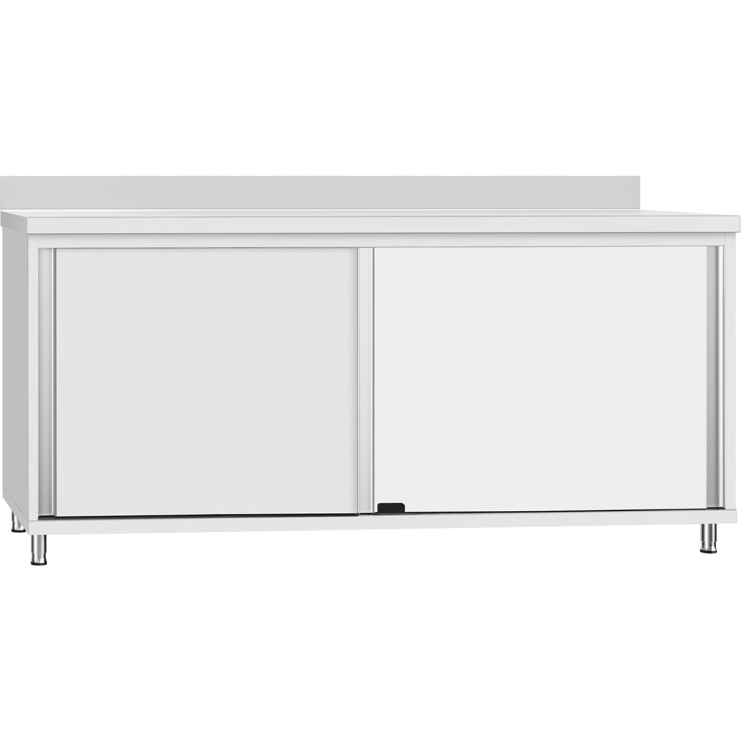 Commercial Stainless Steel Sliding Door Work Table Cabinet with Shelf and Backsplash 2000x600x950mm | QNH818
