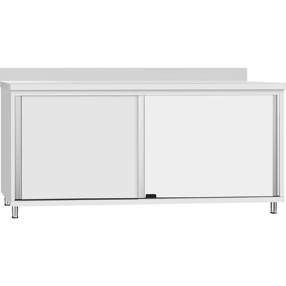 Commercial Stainless Steel Sliding Door Work Table Cabinet with Shelf and Backsplash 2000x700x950mm | QNH832
