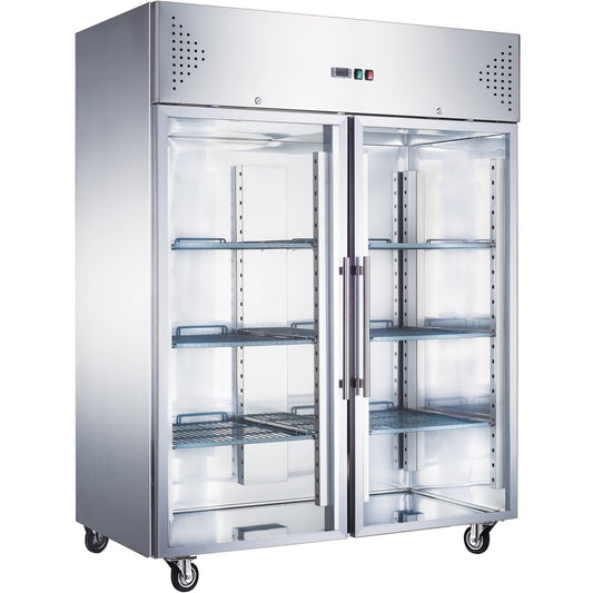 1200lt Commercial Freezer Stainless steel Upright cabinet Twin glass doors Ventilated cooling | F1200VGLASS