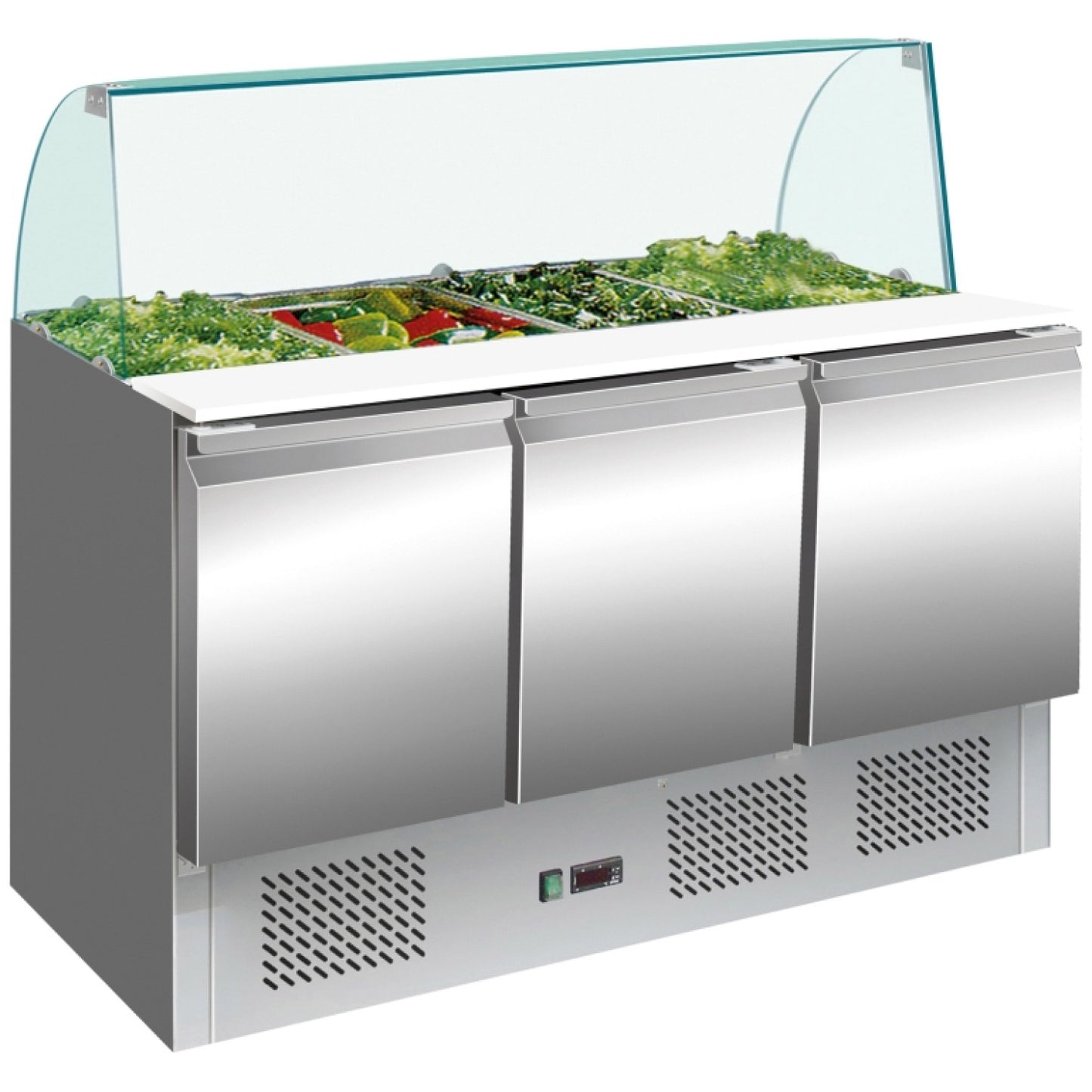 Saladette Prep Counter with Glass top 1365x700x1350mm 3 doors | THS903CG