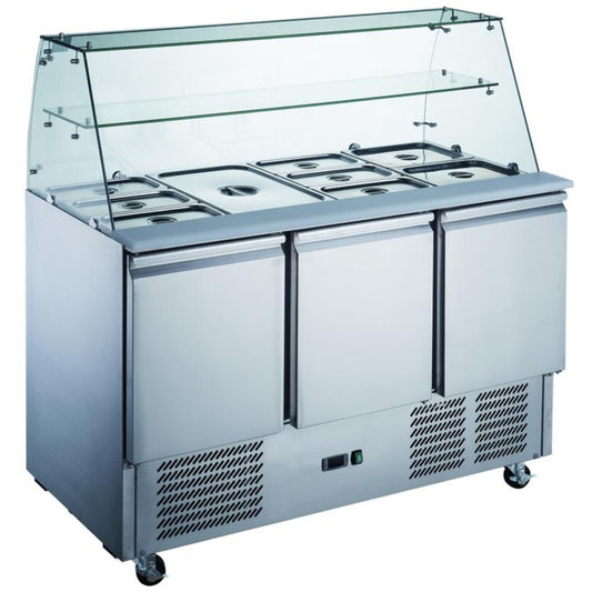 Commercial Saladette Fridge Glass top 3 doors | THS903VG