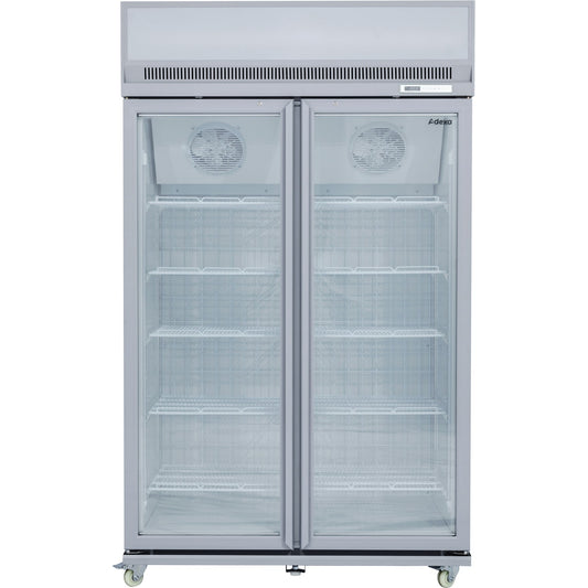 Commercial Display Freezer Upright 1000 litres Double Hinged glass door LED canopy Grey | SDM1000