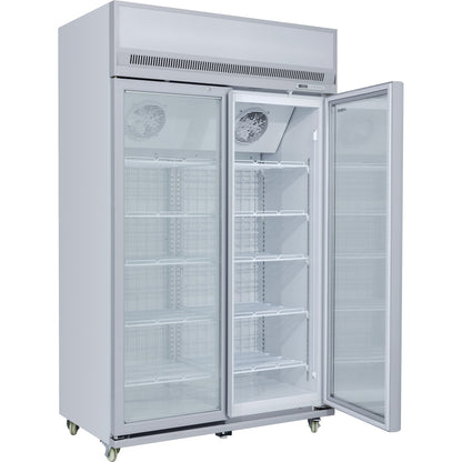 Commercial Display Freezer Upright 1000 litres Double Hinged glass door LED canopy Grey | SDM1000