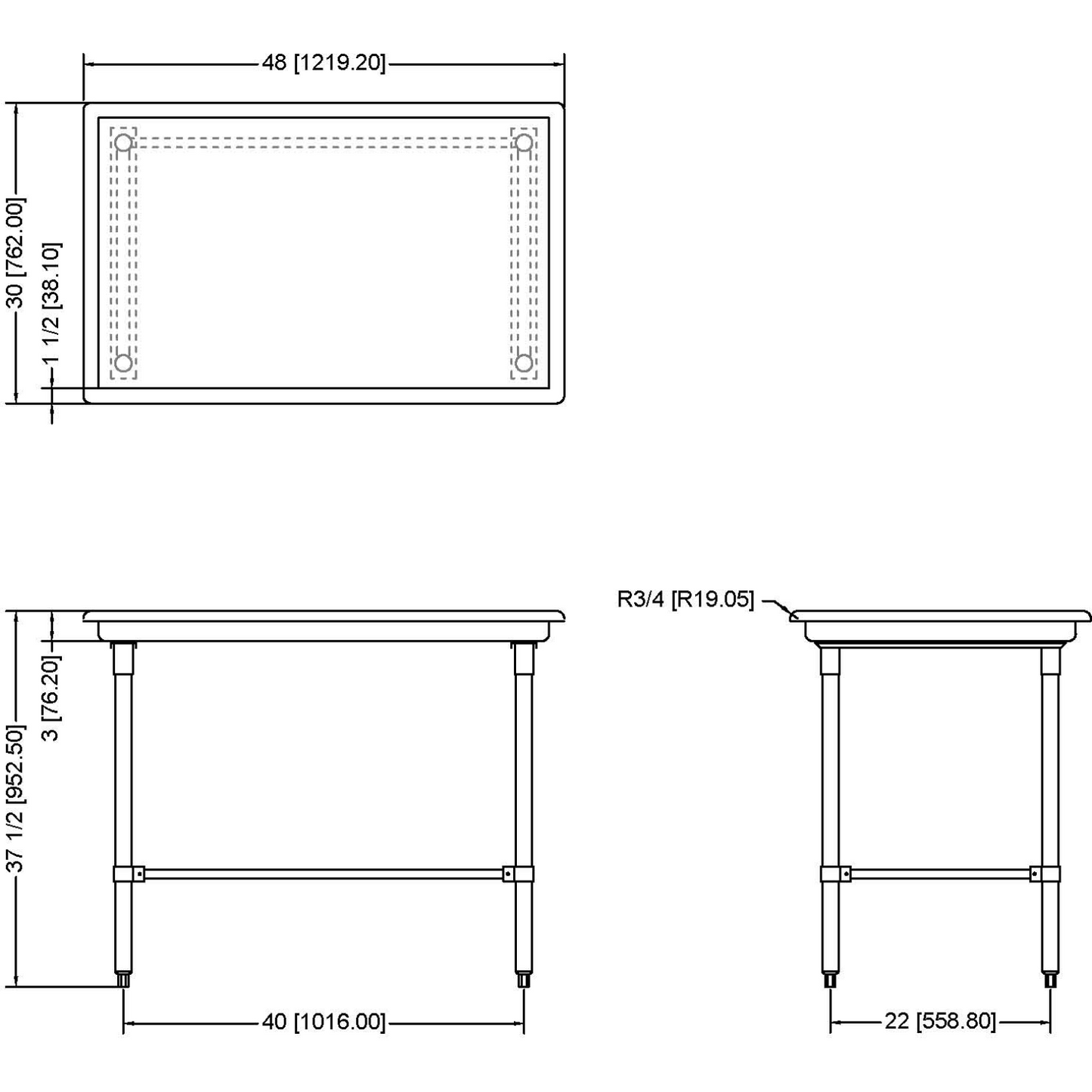 Commercial Stainless Steel Dish Sorting Table 1219mm Width | SRT48