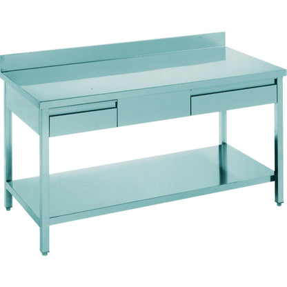 Professional Work table 2 drawers Stainless steel Bottom shelf Upstand 1600x700x900mm | THATS167A2D
