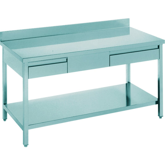 Professional Work table 2 drawers Stainless steel Bottom shelf Upstand 1600x700x900mm | THATS167A2D