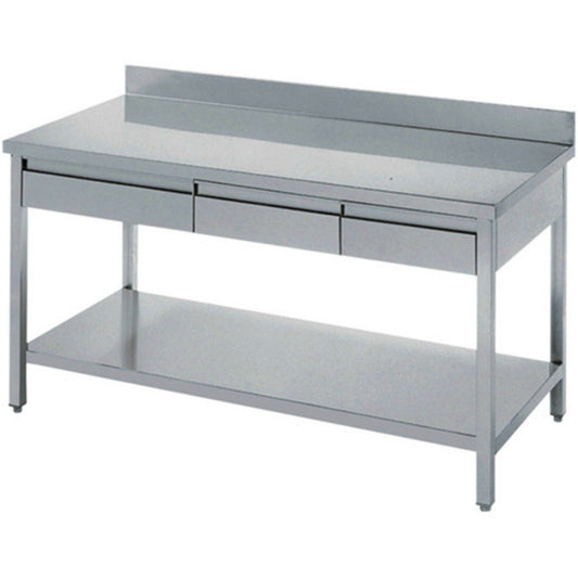 Professional Work table 3 drawers Stainless steel Bottom shelf Upstand 1600x600x900mm | THATS166A3D