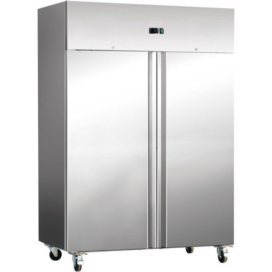 Commercial Refrigerator 1150 Litres Upright Stainless Steel Twin Door 1480x730x2010mm Fan Assisted Ventilated Cooling