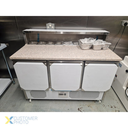 Pizza Prep Table 3 doors Stainless steel Pizza top 8xGN1/6 Depth 700mm | THPS903
