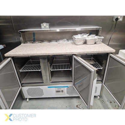 Pizza Prep Table 3 doors Stainless steel Pizza top 8xGN1/6 Depth 700mm | THPS903