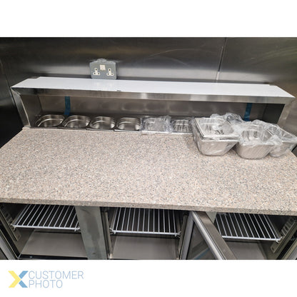 Pizza Prep Table 3 doors Stainless steel Pizza top 8xGN1/6 Depth 700mm | THPS903