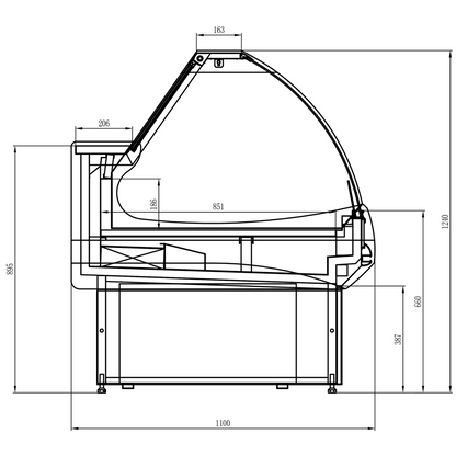 Serve over Deli counter Curved glass front Width 1350mm | BLUEL116