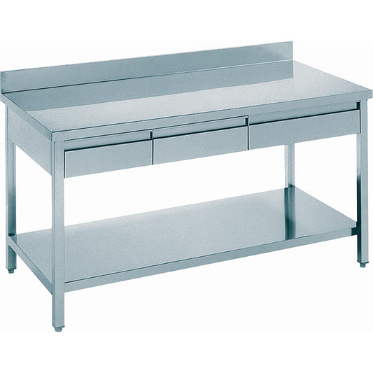 Professional Work table 3 drawers Stainless steel Bottom shelf Upstand 1600x700x850mm | VT167A3D