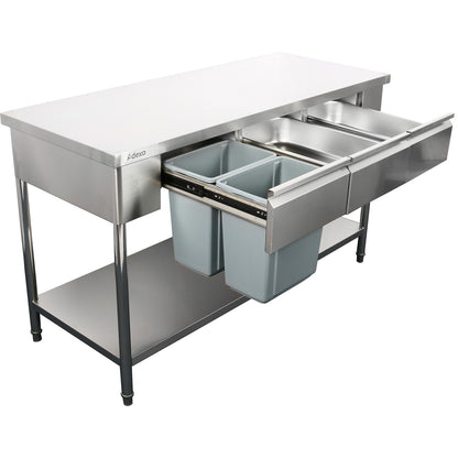 Premium Commercial Work table with 3 drawers Stainless steel Bottom shelf 1500x700x900mm | W218150703D