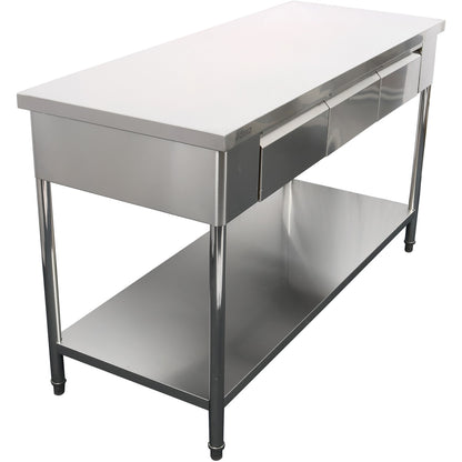 Premium Commercial Work table with 3 drawers Stainless steel Bottom shelf 1500x700x900mm | W218150703D