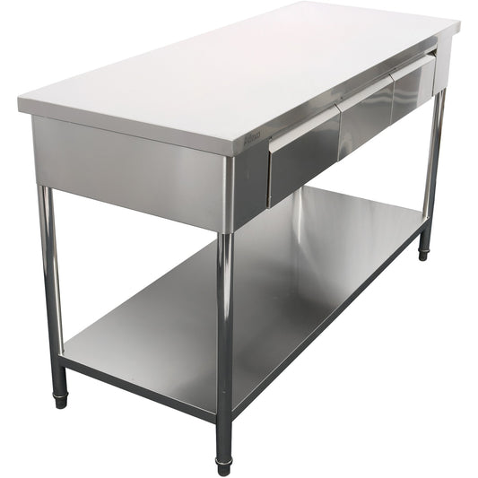 Premium Commercial Work table with 3 drawers Stainless steel Bottom shelf 1500x700x900mm | W218150703D