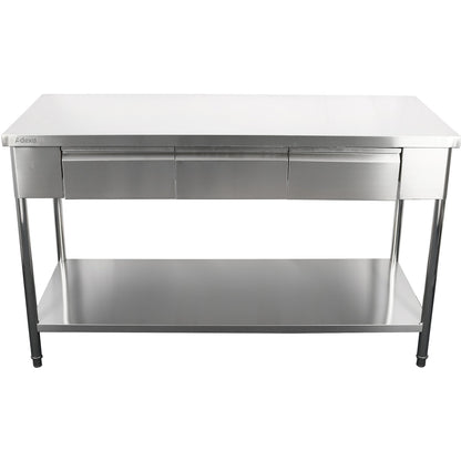 Premium Commercial Work table with 3 drawers Stainless steel Bottom shelf 1500x700x900mm | W218150703D