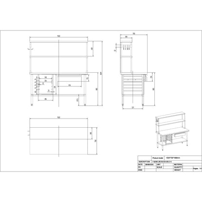 Commercial Stainless Steel Work Table with Overshelf, Drawer &amp; GN Pan Rack 1500x700x1700mm | WT70150PS