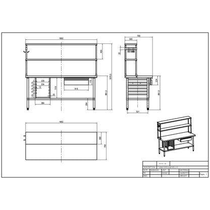 Commercial Stainless Steel Work Table with Overshelf, Drawer &amp; GN Pan Rack 1800x700x1675mm | WT70180PS