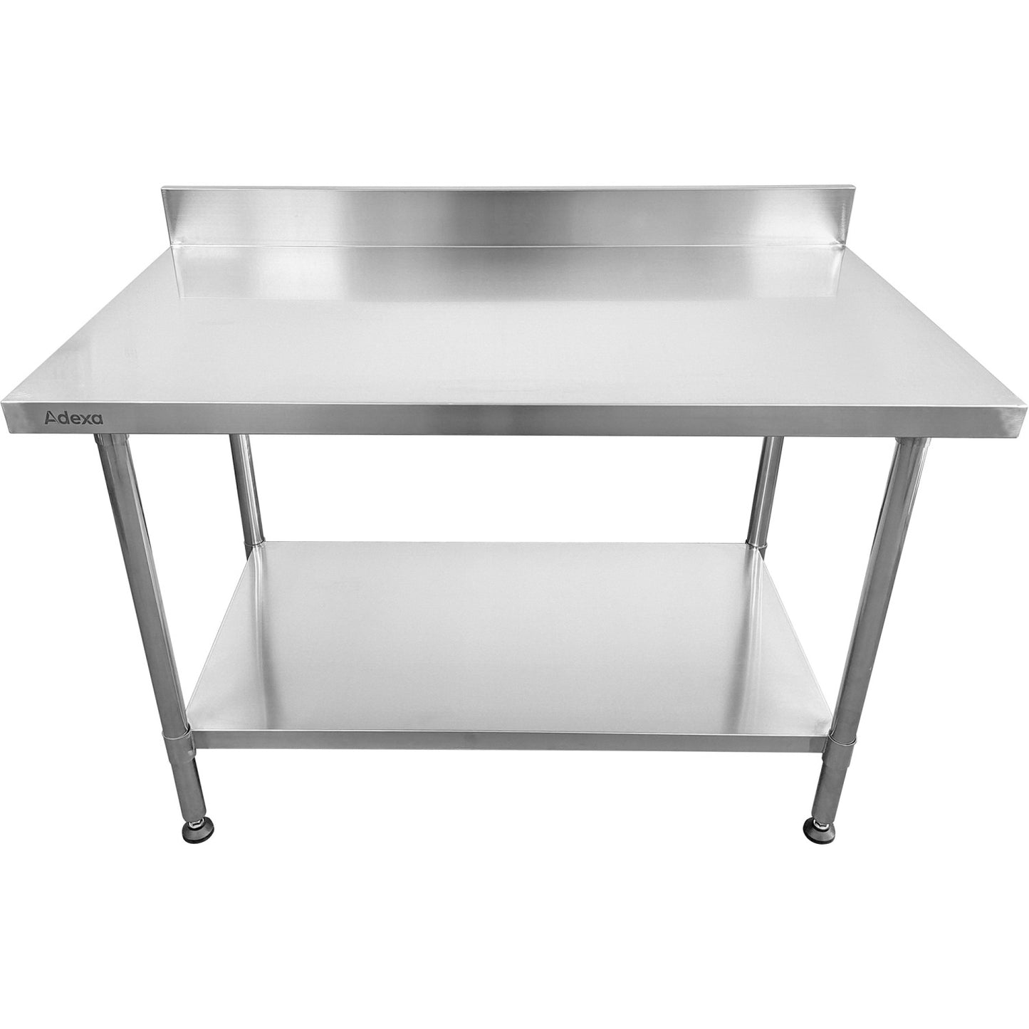 Commercial Mobile Work table with Adjustable feet Stainless steel Bottom shelf Rear upstand 600x600xx850/930mm | WT6060C