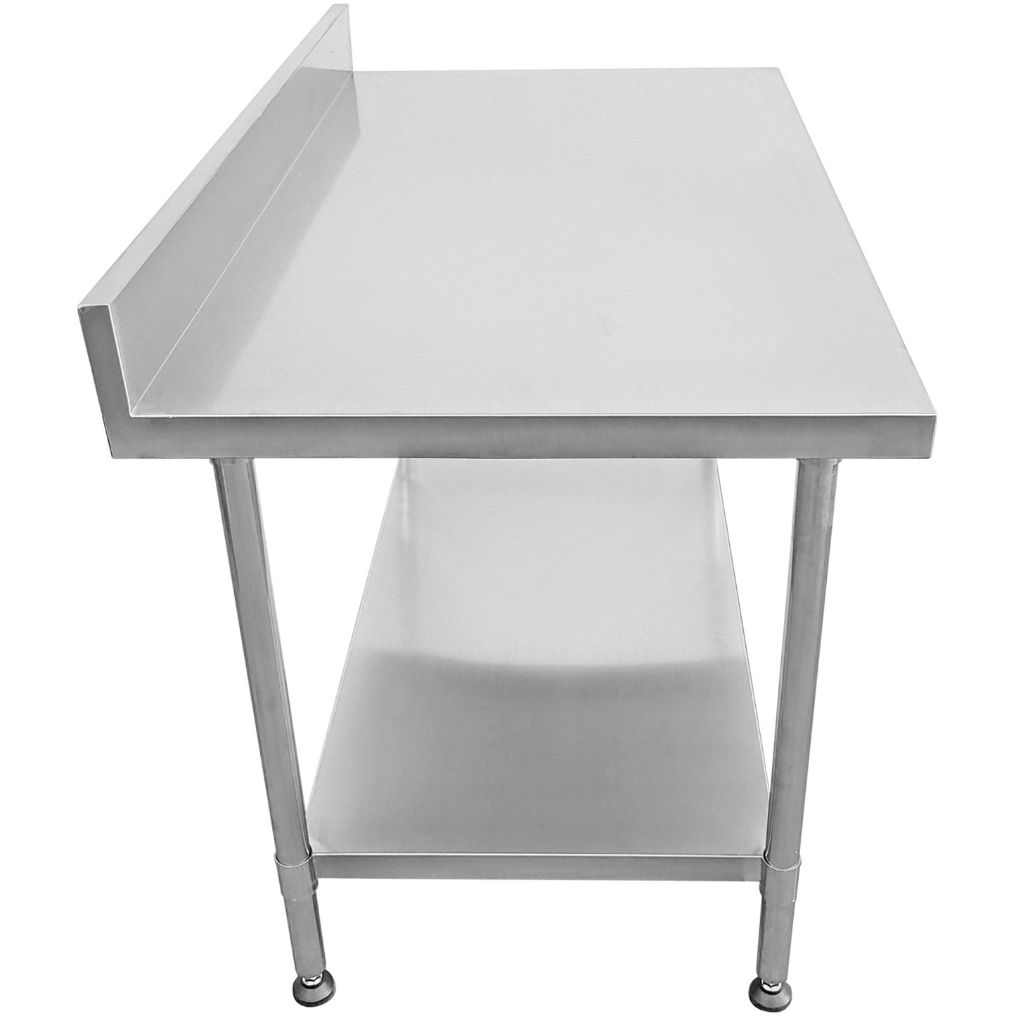 Commercial Mobile Work table with Adjustable feet Stainless steel Bottom shelf Rear upstand 600x600xx850/930mm | WT6060C