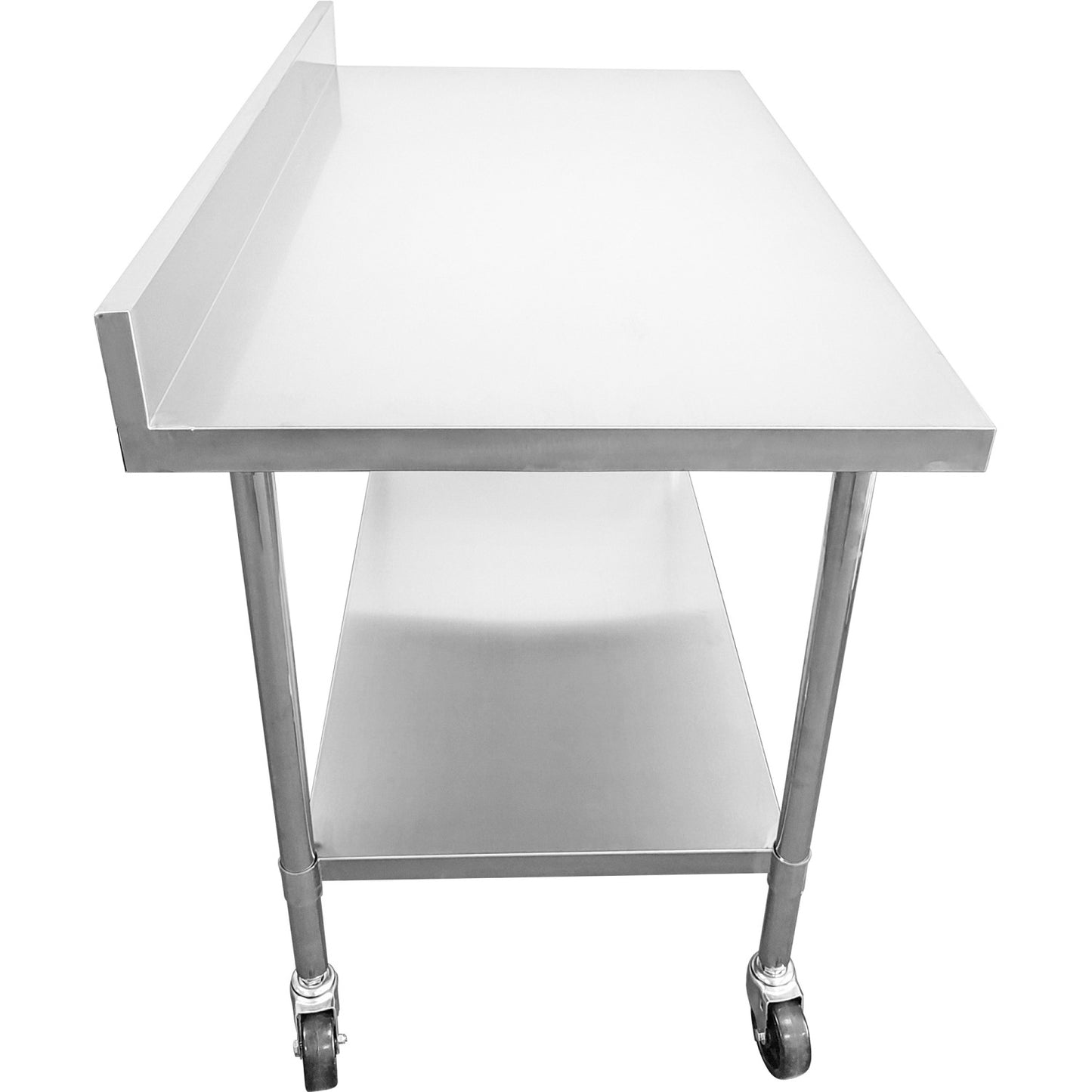 Commercial Mobile Work table with Adjustable feet Stainless steel Bottom shelf Rear upstand 600x600xx850/930mm | WT6060C