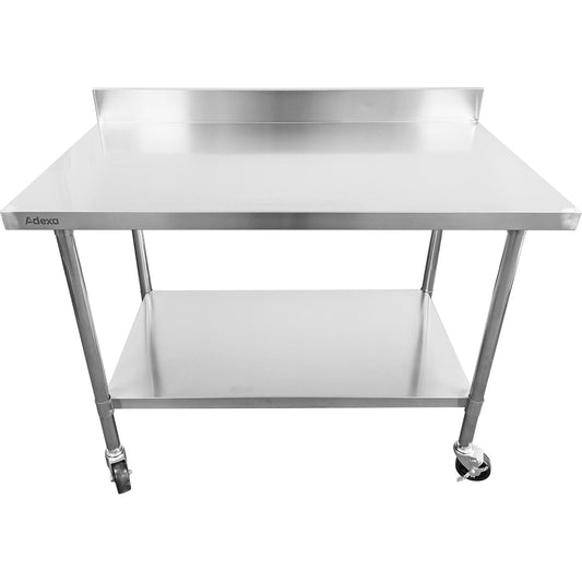 Commercial Mobile Work table with Adjustable feet Stainless steel Bottom shelf Rear upstand 600x600xx850/930mm | WT6060C