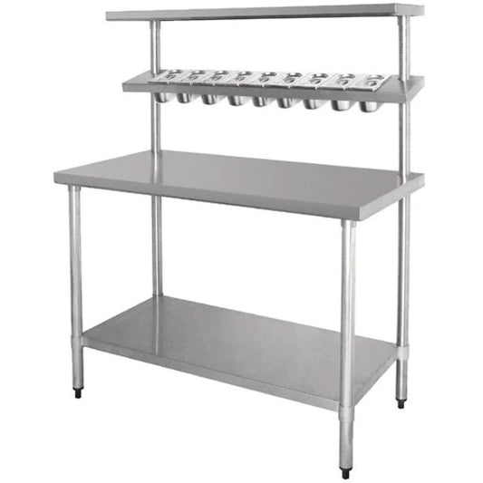 Stainless Steel Prep table 14 x GN1/9 &amp; Top shelf &amp; Undershelf | WTG60180