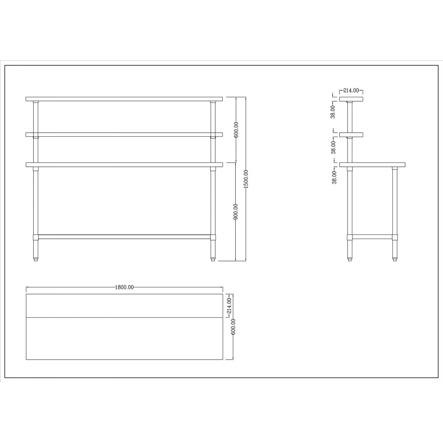 Stainless Steel Prep table 1800mm Width 2 x Top Shelf &amp; 1 x Undershelf | WTS60180