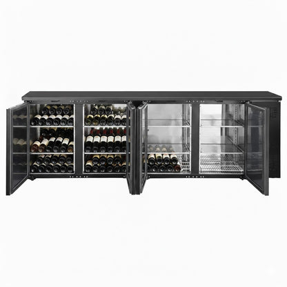 4 Door Back Bar Fridge Premium Quality Black Finish 25422x515x860mm | JTA414