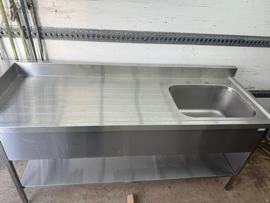 Commercial Single Bowl Sink Stainless Steel Left Drainer 230x70x90cm - B Grade