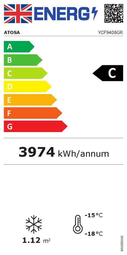 Atosa YCF9408GR Slimline Double Glass Door Upright Freezer 900ltrs